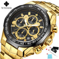 WWOOR Top Brand Luxury Sport Watch For Men Quartz Chronograph Date Luminous Black Full Steel Wrist Watch Male Clock Reloj Hombre