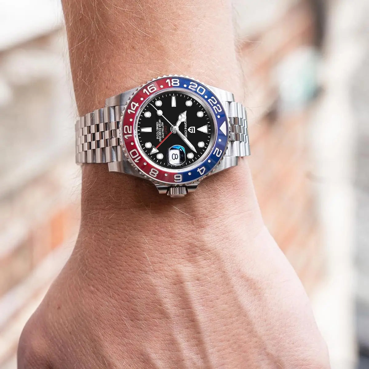 PAGANI DESIGN Pepsi GMT Automatic Watch Men 100M Waterproof Luminous Black Dial Stainless Steel Jubilee Strap Luxury Sport Mechanical WristWatches for Man PD-1662 Relojes Hombres+Gift BOX