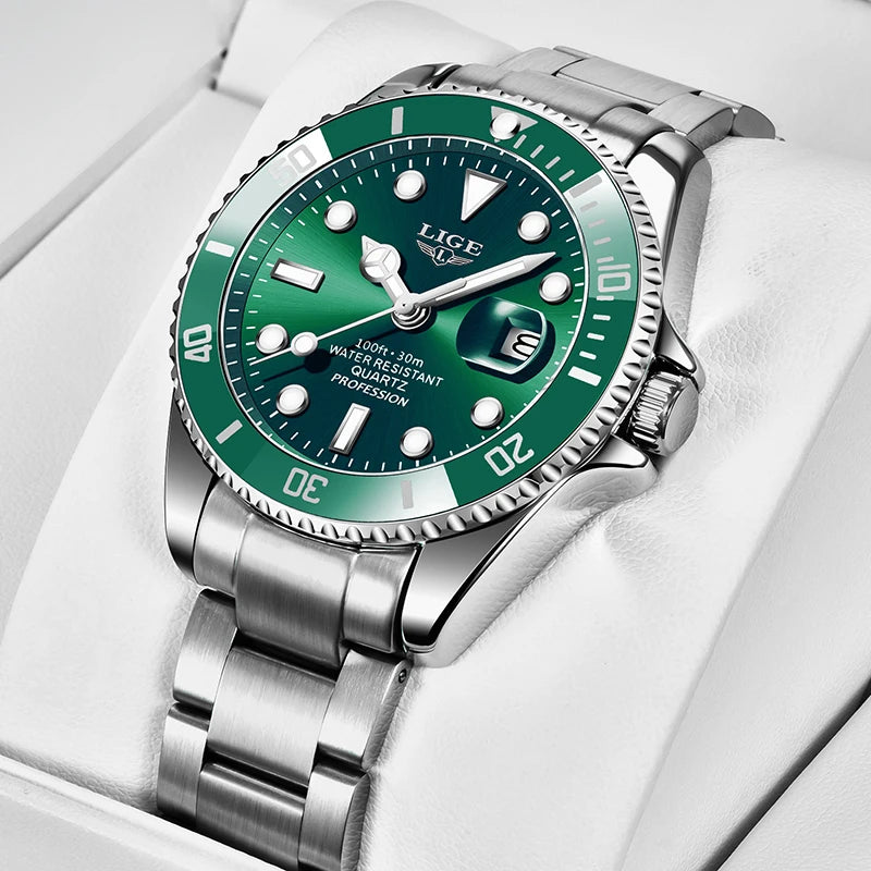 LIGE Diver Watch Men Fashion Business 3ATM Waterproof Luminous Quartz Wrist Watches For Men Outdoor Sports Date Chronograph Male