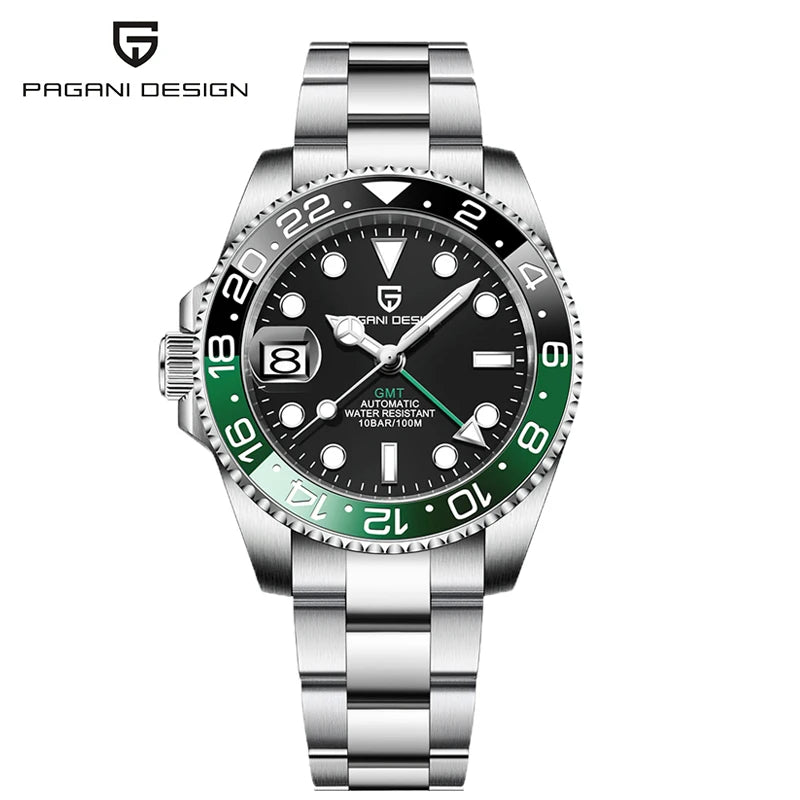 PAGANI DESIGN Pepsi GMT Automatic Watch Men 100M Waterproof Luminous Black Dial Stainless Steel Jubilee Strap Luxury Sport Mechanical WristWatches for Man PD-1662 Relojes Hombres+Gift BOX