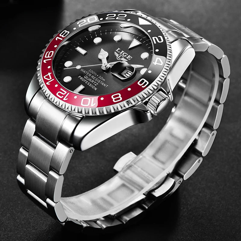LIGE Diver Watch Men Fashion Business 3ATM Waterproof Luminous Quartz Wrist Watches For Men Outdoor Sports Date Chronograph Male