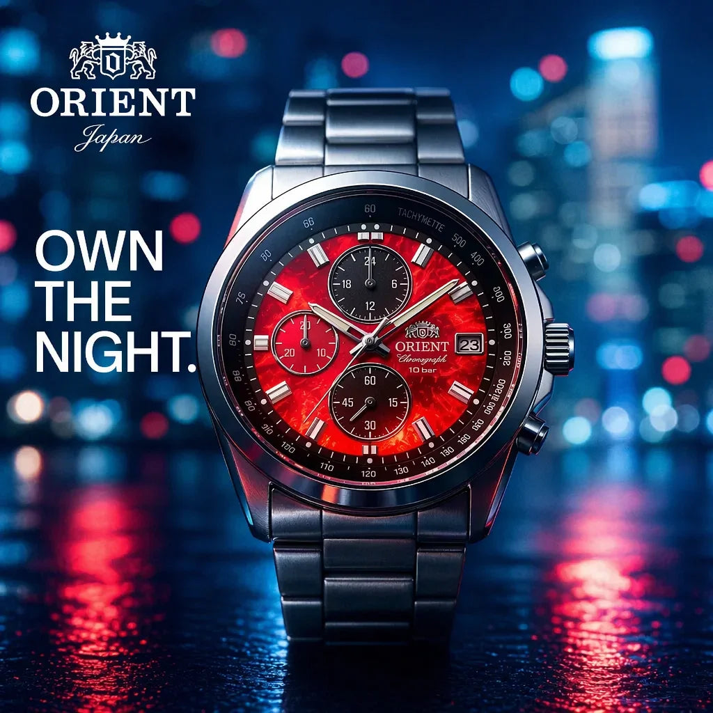 Japan Orient Quartz Chronograph Men Watch Tachymeter Date 100M Waterproof Stainless Steel Sports Wristwatch