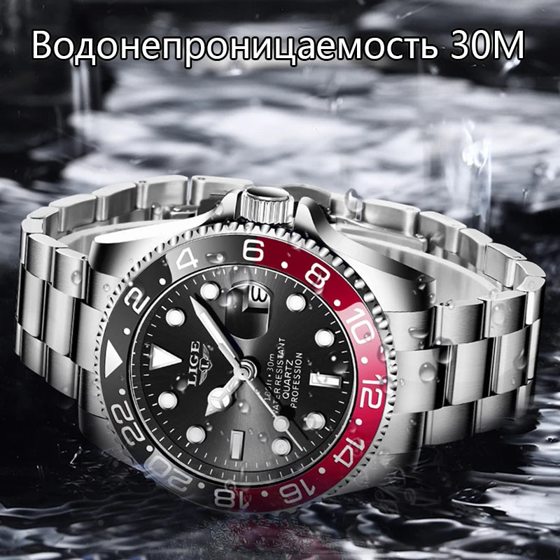 LIGE Diver Watch Men Fashion Business 3ATM Waterproof Luminous Quartz Wrist Watches For Men Outdoor Sports Date Chronograph Male
