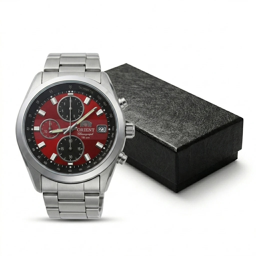 Japan Orient Quartz Chronograph Men Watch Tachymeter Date 100M Waterproof Stainless Steel Sports Wristwatch